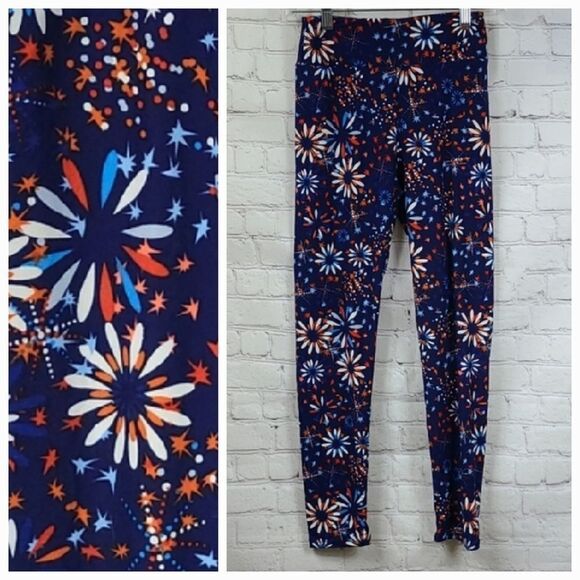 LuLaRoe Fireworks One Size Soft Legging Patriotic USA Red White Blue July 4th - Picture 1 of 7